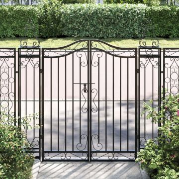 Gossi poarta de gradina, negru, 121x8x120 cm, fier forjat