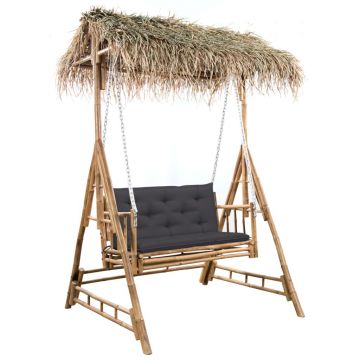 Gossi balansoar 2 locuri, frunze de palmier si perna, 202 cm, bambus