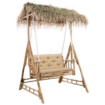 Gossi balansoar 2 locuri, frunze de palmier si perna, 202 cm, bambus