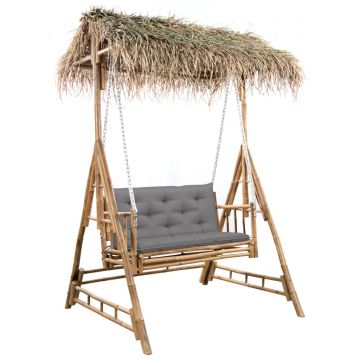 Gossi balansoar 2 locuri, frunze de palmier si perna, 202 cm, bambus