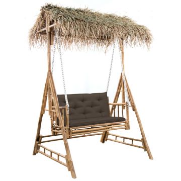 Gossi balansoar cu 2 locuri, frunze palmier si perna, 202 cm, bambus