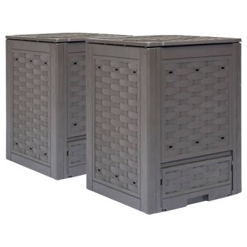 Gossi compostoare gradina 2 buc. maro 60x60x83 cm 600 l plastic ratan