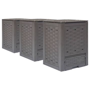 Gossi compostoare gradina 3 buc. maro 60x60x83 cm 900 l plastic ratan