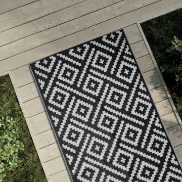 Gossi covor de exterior, arakil alb si negru, 80x250 cm, pp