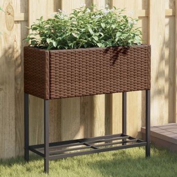 Gossi jardiniera de gradina cu raft, maro, poliratan