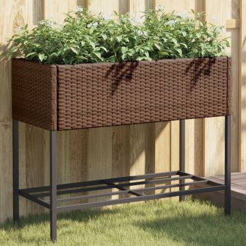 Gossi jardiniera de gradina cu raft, maro, poliratan