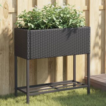 Gossi jardiniera de gradina cu raft, negru, poliratan