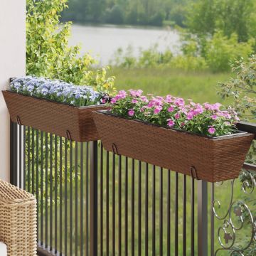 Gossi jardiniere cu carlige, 2 buc., maro, poliratan