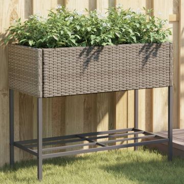 Gossi jardiniere de gradina cu raft 2 buc. gri 90x40x75cm poliratan
