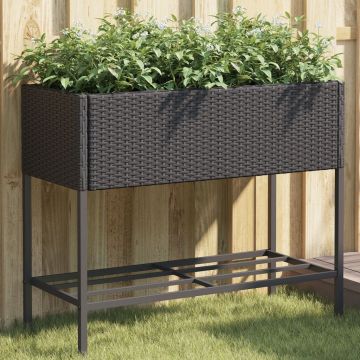 Gossi jardiniere de gradina cu raft 2 buc. negru 90x40x75cm poliratan