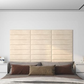 Gossi panouri de perete 12 buc. crem 60x15 cm catifea 1,08 m2