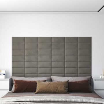 Gossi panouri de perete 12 buc. gri deschis 30x15 cm catifea 0,54 m2