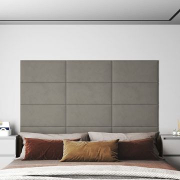 Gossi panouri de perete 12 buc. gri deschis 60x30 cm catifea 2,16 m2