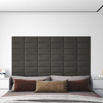 Gossi panouri de perete 12 buc. gri inchis 30x15 cm catifea 0,54 m2