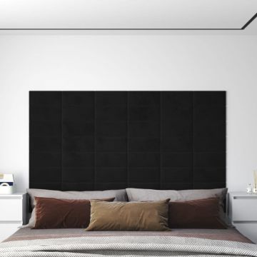 Gossi panouri de perete, 12 buc., negru, 30x15 cm, catifea, 0,54 m2