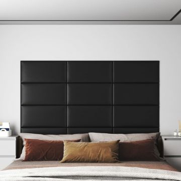 Gossi panouri de perete 12 buc. negru 60x30 cm piele eco 2,16 m2