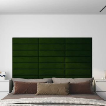 Gossi panouri de perete 12 buc. verde inchis 60x15 cm catifea 1,08 m2