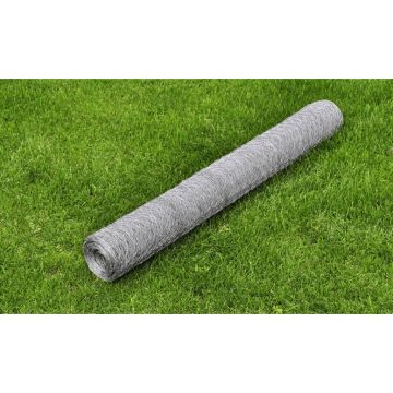 Gossi plasa de sarma pentru gaini, argintiu, 25 x1 m, otel galvanizat