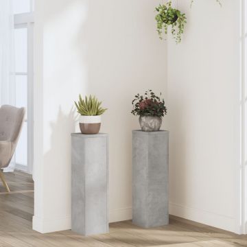 Gossi suport de plante, 2 buc., gri beton, 17x17x60 cm lemn prelucrat