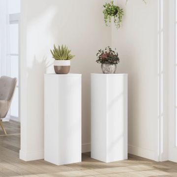 Gossi suporturi de plante, 2 buc., alb, 25x25x80 cm, lemn prelucrat