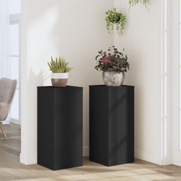 Gossi suporturi de plante, 2 buc., negru, 30x30x70 cm, lemn prelucrat