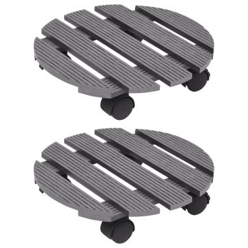 Gossi suporturi de plante cu role, 2 buc., gri, Ø30x7,5 cm, wpc