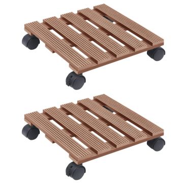 Gossi suporturi de plante cu role, 2 buc., maro, 30x30x7,5 cm, wpc