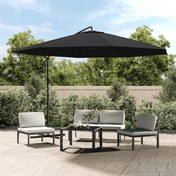 Gossi umbrela consola de gradina cu stalp din aluminiu, negru, 350 cm