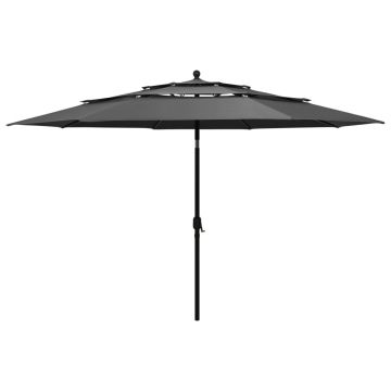 Gossi umbrela de gradina 3 niveluri, stalp aluminiu, antracit, 3,5 m