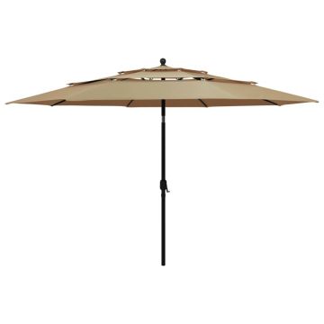 Gossi umbrela de gradina 3 niveluri, stalp aluminiu, gri taupe, 3,5 m