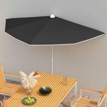 Gossi umbrela de gradina cu stalp, negru, 180x90 cm, semirotunda