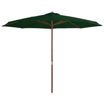 Gossi umbrela de soare de exterior, stalp din lemn, verde, 350 cm