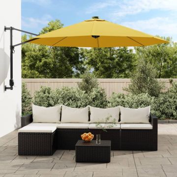 Gossi umbrela de soare montata pe perete, cu led-uri, galben, 290 cm