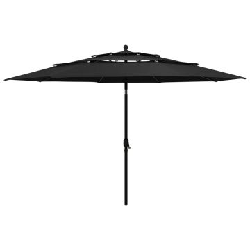 Gossi umbrela gradina cu 3 niveluri, stalp aluminiu, negru, 3,5 m