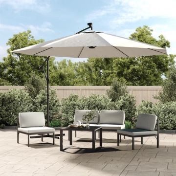 Gossi umbrela in consola cu led-uri si stalp metalic, nisipiu, 350 cm