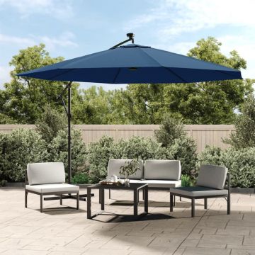 Gossi umbrela in consola cu lumini led, albastru azuriu, 350 cm