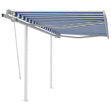 Gossi copertina retractabila manual cu stalpi, albastru/alb, 3x2,5 m