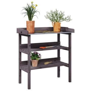 Gossi masa de plante cu raft, gri, 78x38x82,5 cm, lemn masiv de brad