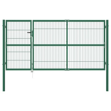 Gossi poarta gard de gradina cu stalpi, verde, 350 x 140 cm, otel