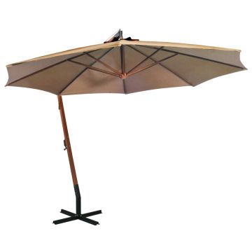 Gossi umbrela suspendata cu stalp, gri taupe, 3,5x2,9 m, lemn de brad
