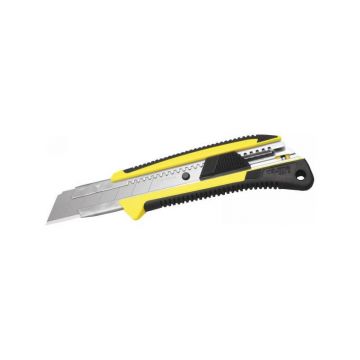 Cuțit automat TAJIMA GRI 25 mm cu lamă casantă, mâner din cauciuc