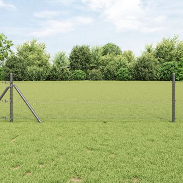 Gard hexagonal Gossi gri 0.4x10 m otel, stalpi de gard Gossi 7 buc gri Ø32 mm 80 cm otel zincat