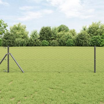 Gard hexagonal Gossi gri 0.6x10 m otel, stalpi gard Gossi 7 buc gri Ø32 mm 100 cm otel galvanizat