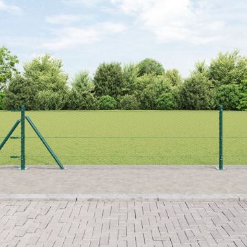 Gard hexagonal Gossi verde 0,6x10 m otel, stalpi gard Gossi cu placi de baza 7 buc Ø32mm 70cm otel galvanizat