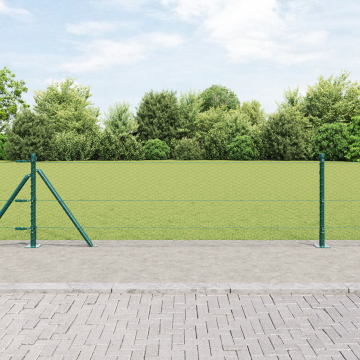 Gard hexagonal Gossi verde 0,6x10 m otel, stalpi gard Gossi cu placi de baza 7 buc Ø32mm 70cm otel galvanizat