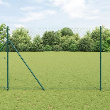 Gard hexagonal Gossi verde 1.5x50 m otel, stalpi de gard Gossi 13 buc verde Ø32 mm 200 cm otel zincat