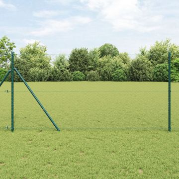Gard hexagonal gri Gossi 1x50 m din otel, stalpi pentru gard 13 pcs verde Ø32 mm 150 cm din otel galvanizat Gossi