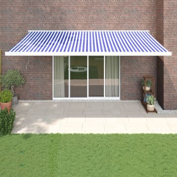 Gossi copertina retractabila albastru/alb, 5x3 m, textil/aluminiu