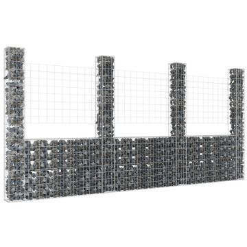 Gossi cos gabion in forma de u cu 4 stalpi, 380x20x200 cm, fier