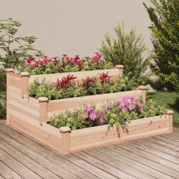 Gossi strat de gradina inaltat cu captuseala, 120x120x56 cm lemn brad